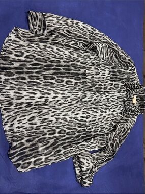 Michael Kors Black and Silver button down top with rhinestone collar.